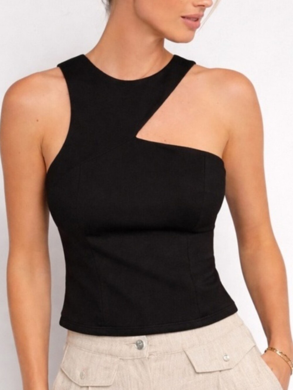 Sunday in Brooklyn Black Asymmetric Cutout Tank Top